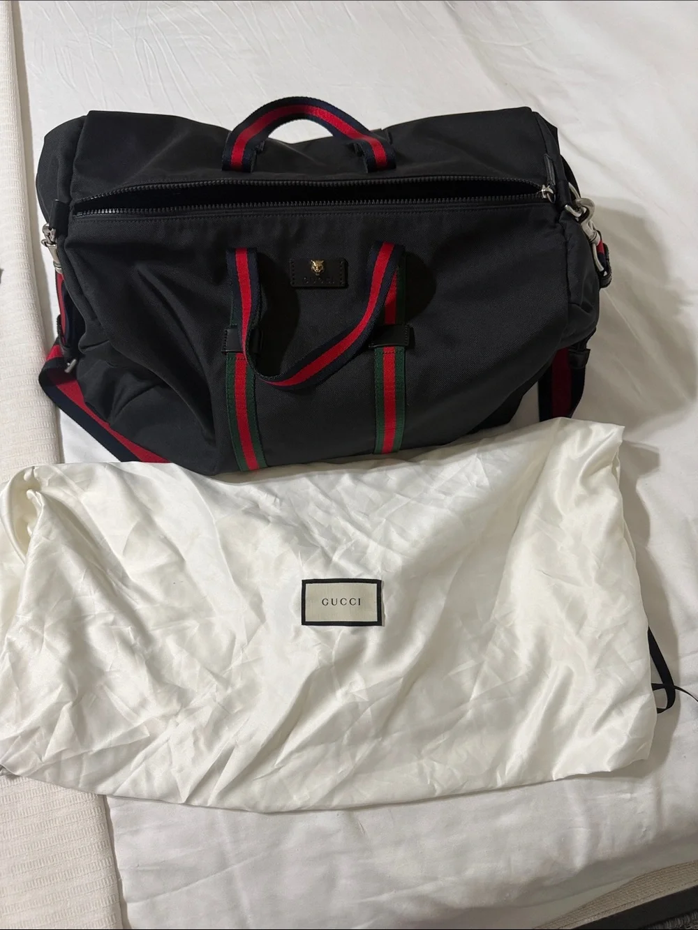 Gucci Black Duffel with Red & Green Web Straps